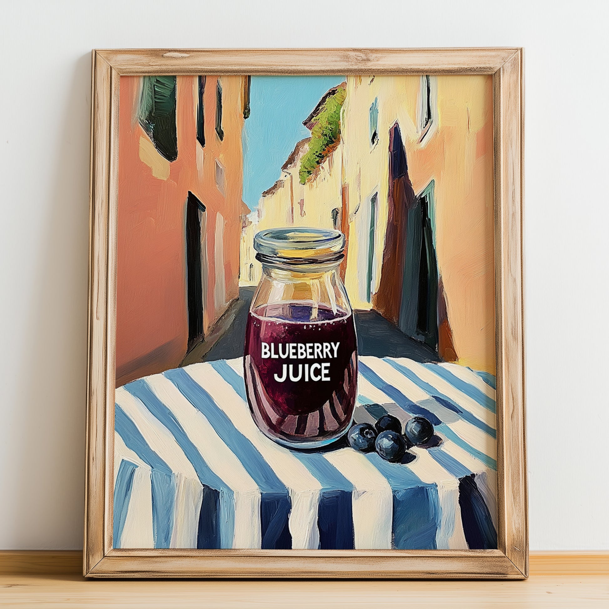 Blueberry Juice – Italian Café on the Corner, Lemonade Poster, no-text version framed in wood