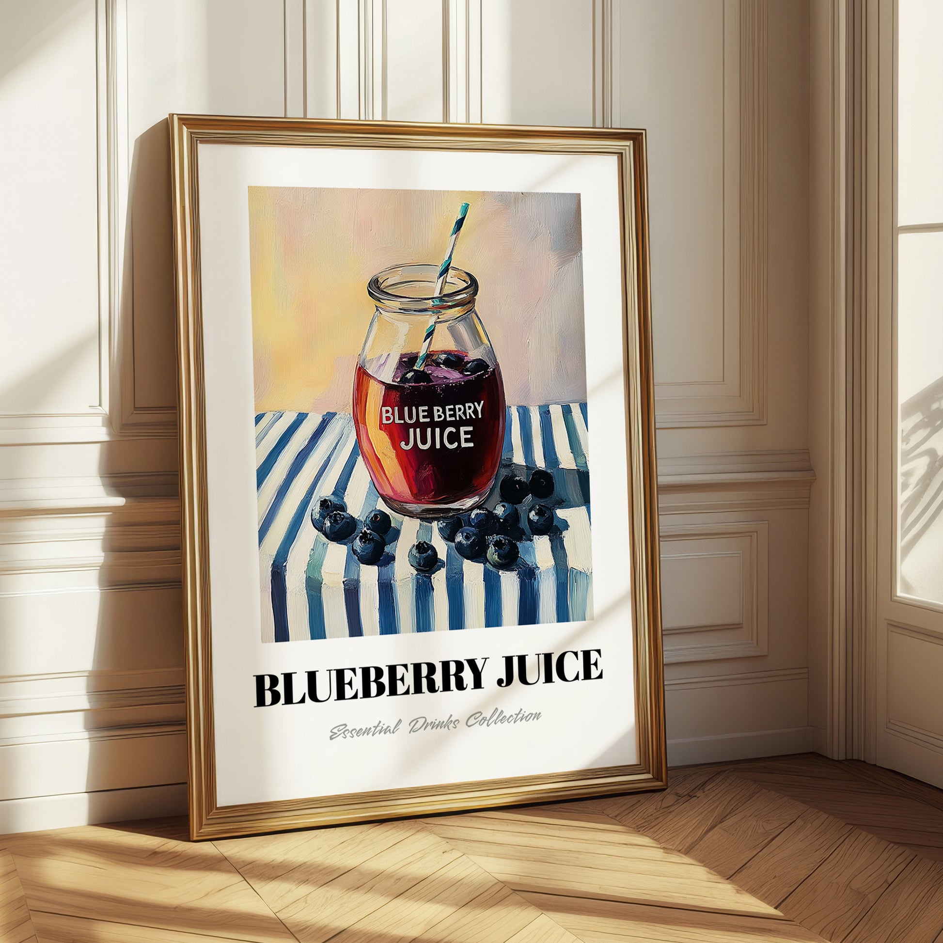 Blueberry Juice – on Striped Tablecloth, Lemonade Print