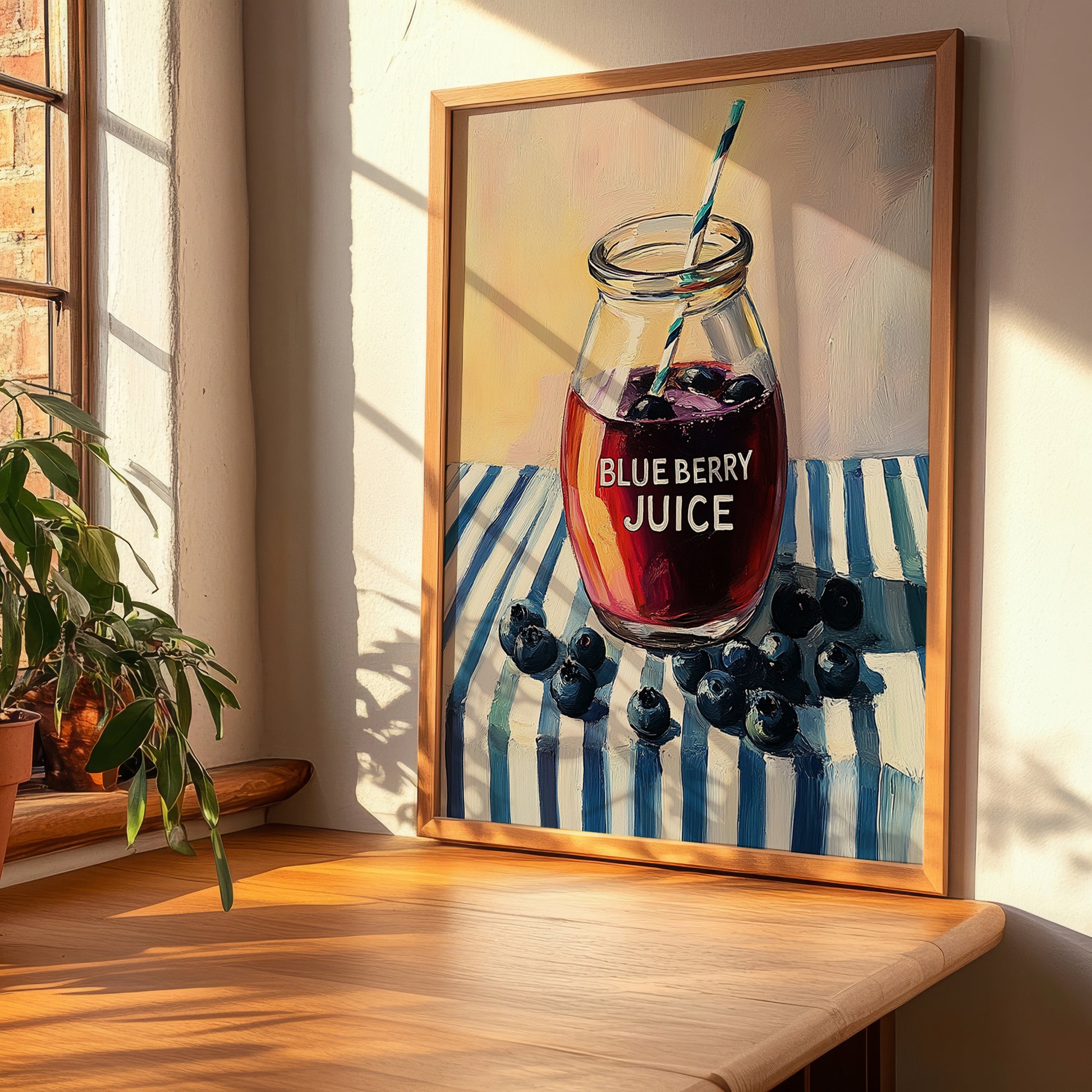 Blueberry Juice – on Striped Tablecloth, Lemonade Print, clean layout with no caption