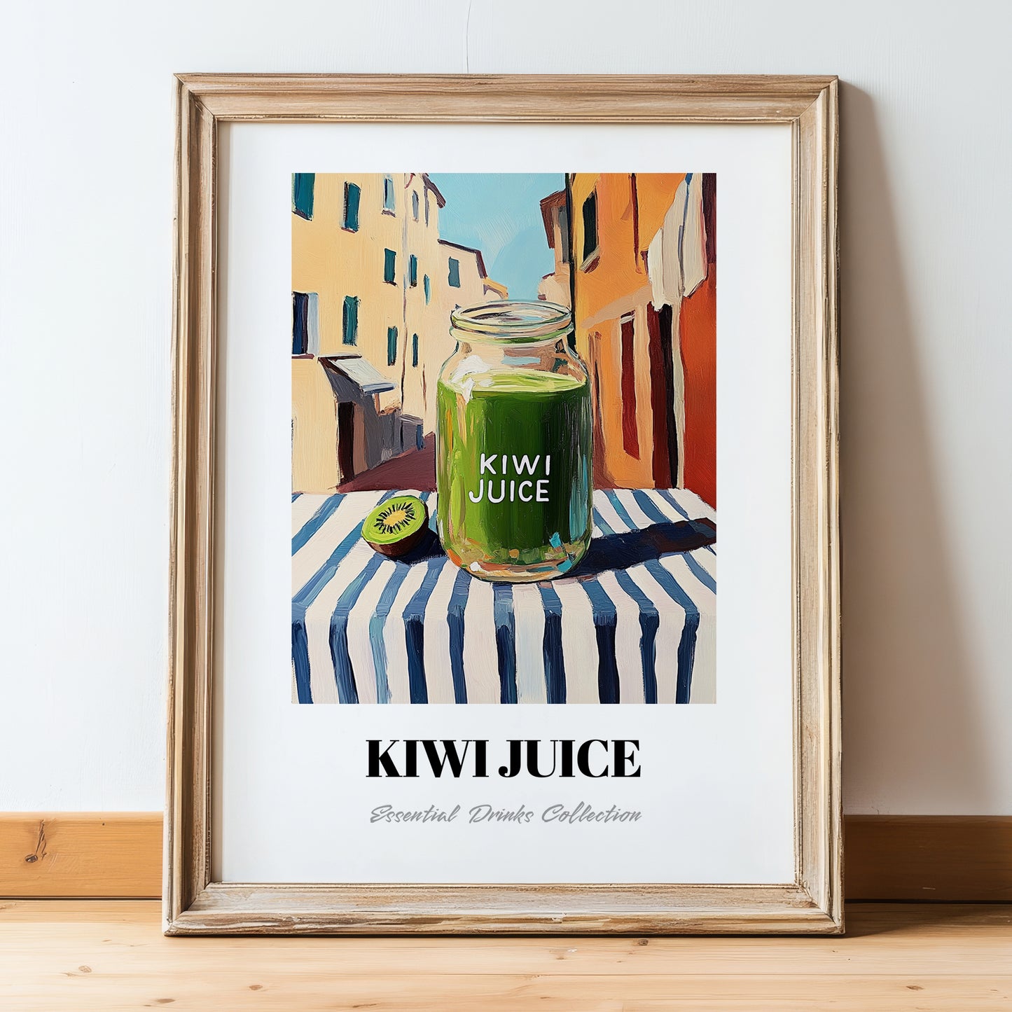 Kiwi Juice – Italian Café on the Corner, Lemonade Poster, in wooden frame leaning on the floor
