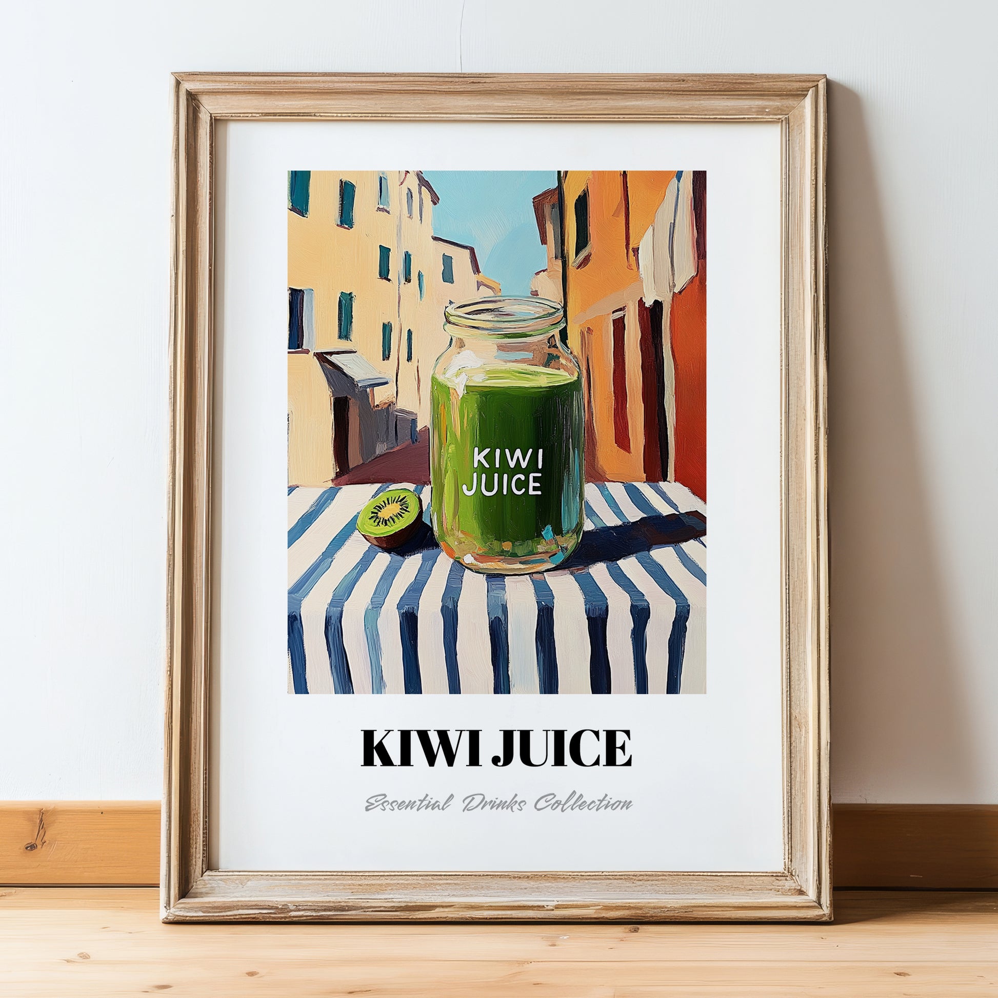 Kiwi Juice – Italian Café on the Corner, Lemonade Poster, in wooden frame leaning on the floor