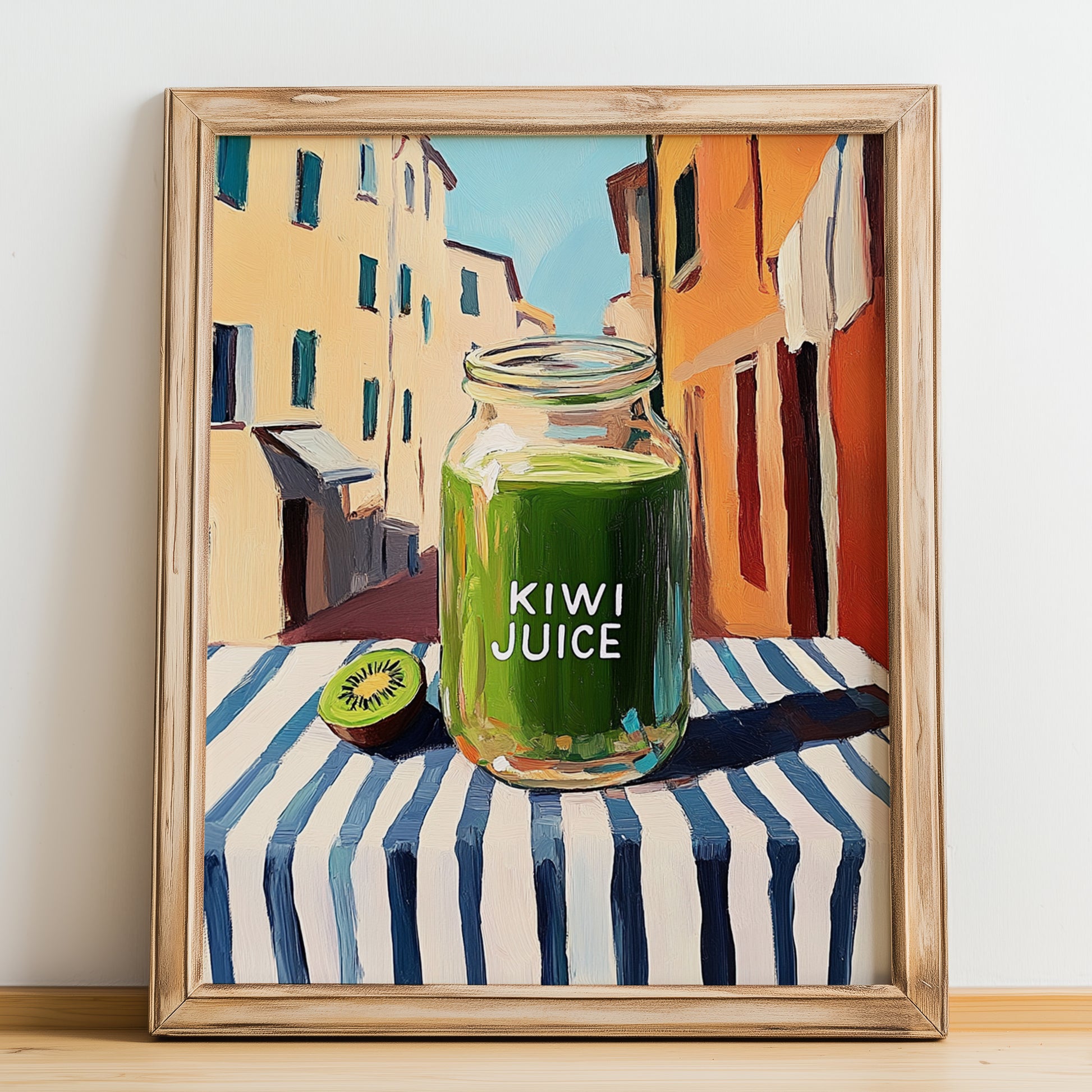 Kiwi Juice – Italian Café on the Corner, Lemonade Poster, no-text version framed in wood