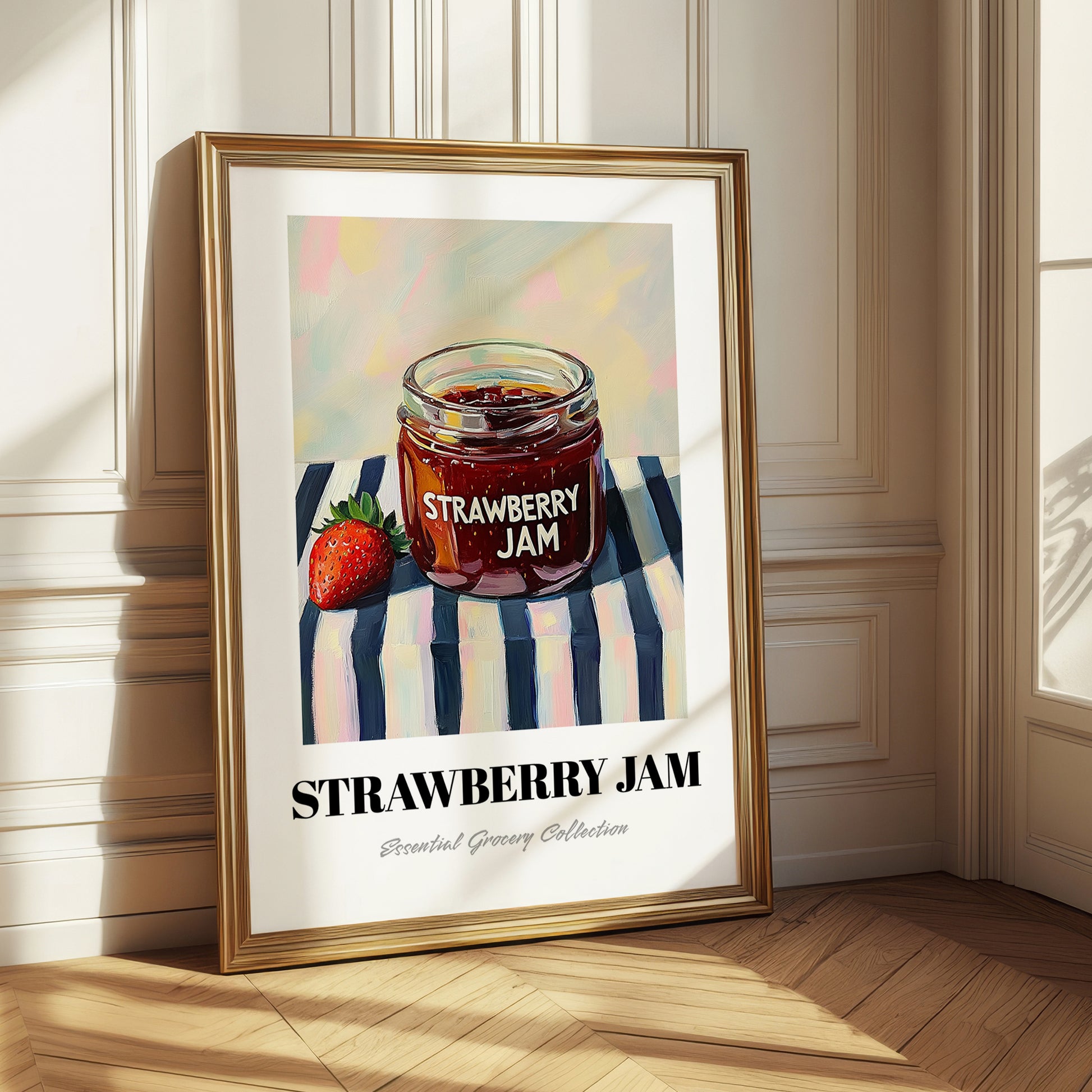 Strawberry Jam – on Striped Tablecloth, Jam Wall Art