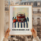Strawberry Jam – on Striped Tablecloth, Jam Wall Art, styled in a charming Paris street view