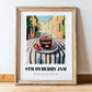 Strawberry Jam – Italian Urban Café Scene, Jam Painting, in wooden frame leaning on the floor