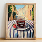 Strawberry Jam – Italian Urban Café Scene, Jam Painting, no-text version framed in wood