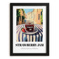 Strawberry Jam – Italian Urban Café Scene, Jam Painting, in sleek black frame