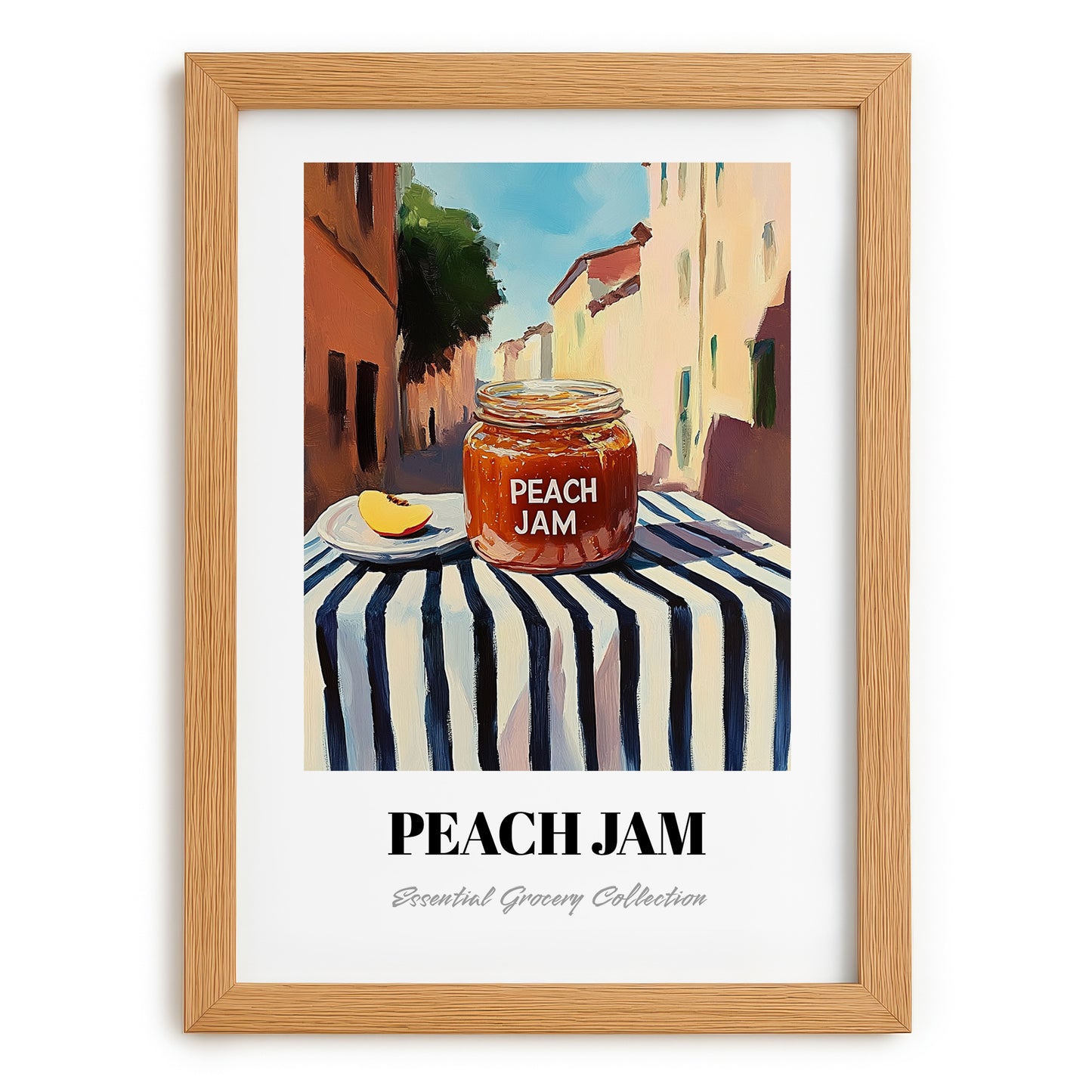 Peach Jam – Italian Street Café Scene, Jam Poster, set in oak frame