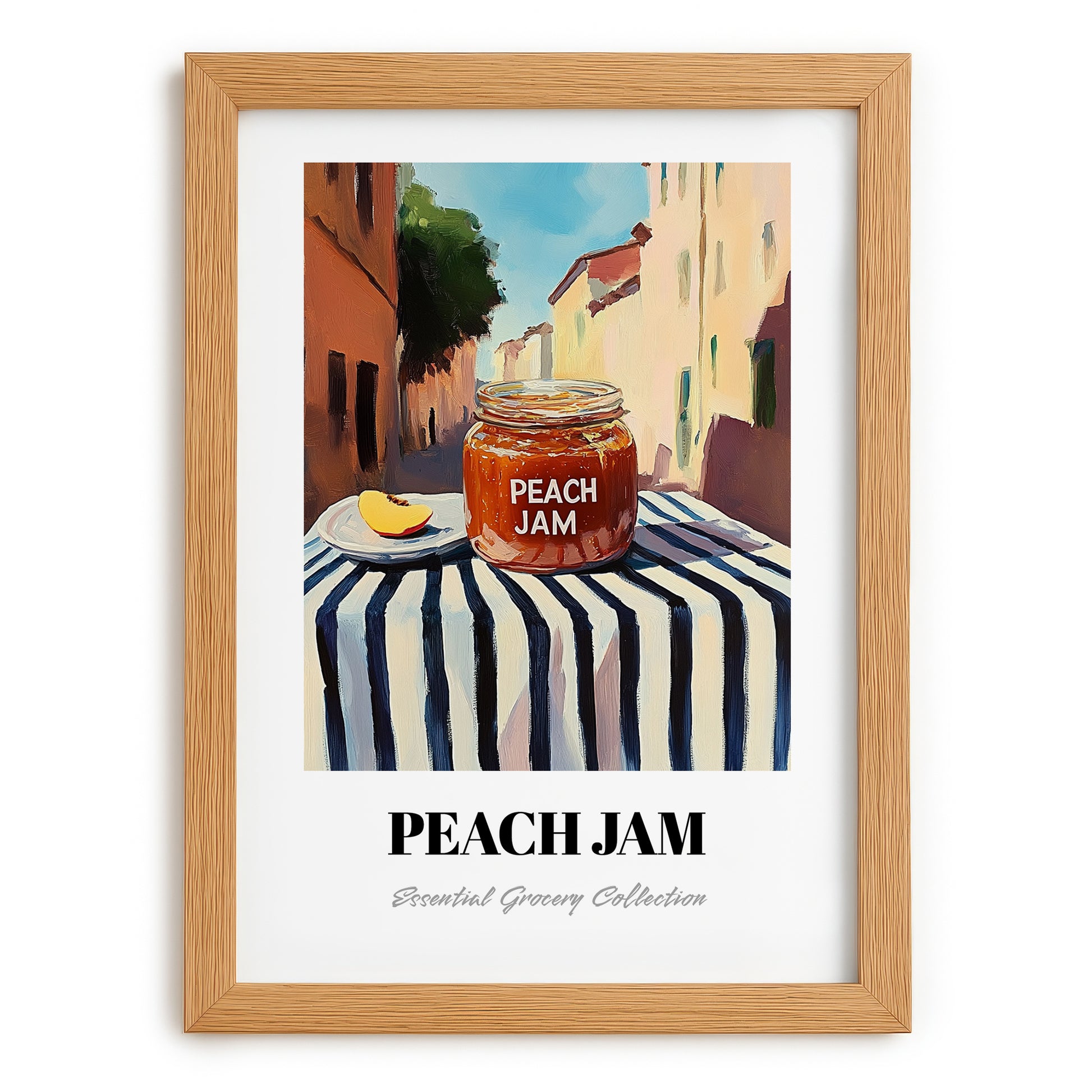 Peach Jam – Italian Street Café Scene, Jam Poster, set in oak frame