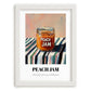 Peach Jam – on Striped Tablecloth, Jam Wall Decor, placed in minimal white frame