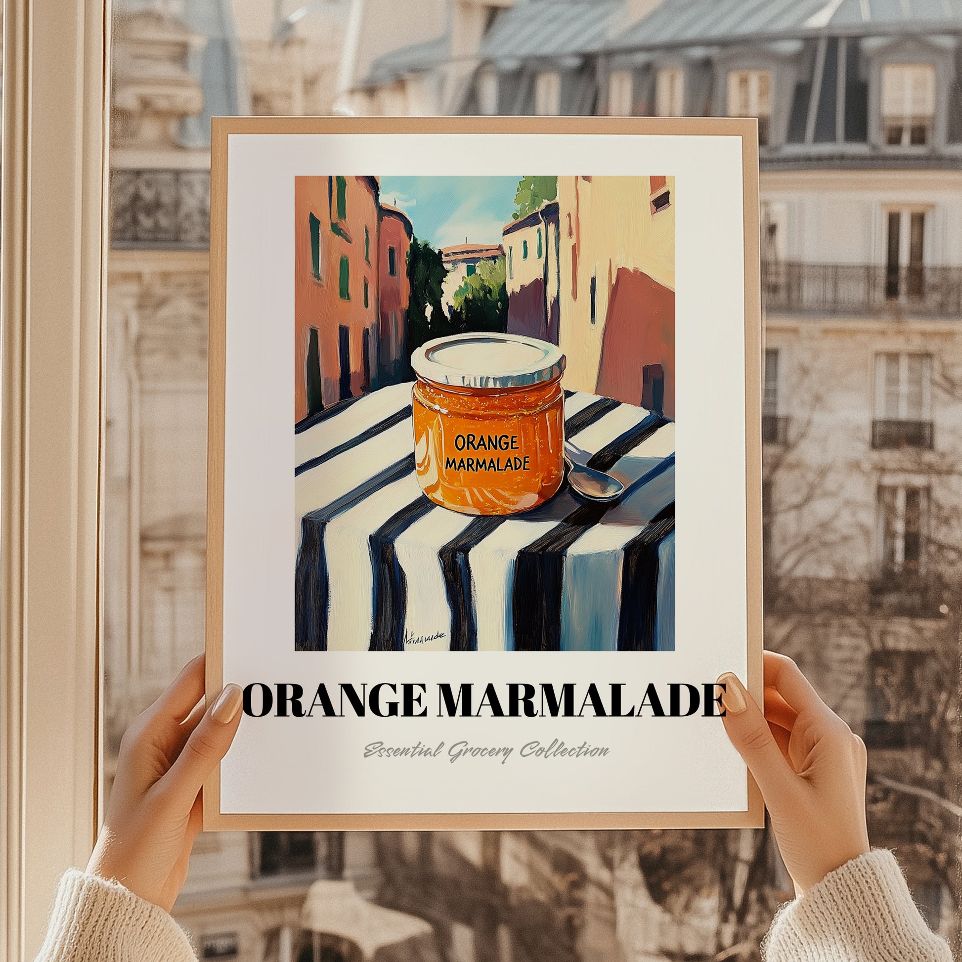 Orange Marmalade – Italian Café on the Corner, Jam Poster, styled in a charming Paris street view