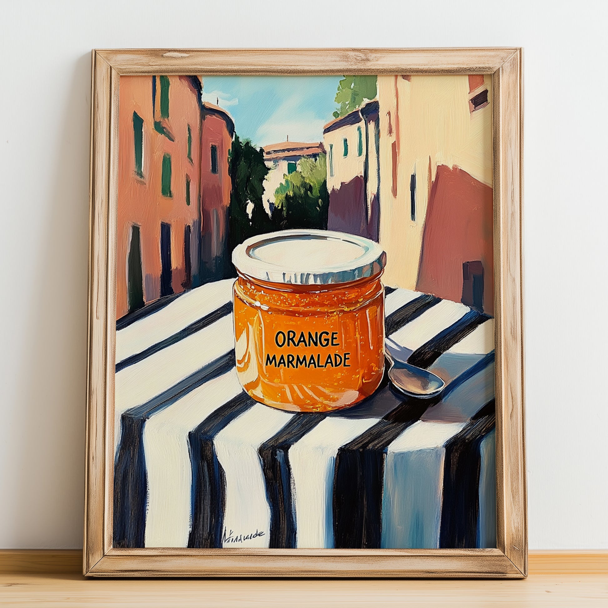 Orange Marmalade – Italian Café on the Corner, Jam Poster, no-text version framed in wood