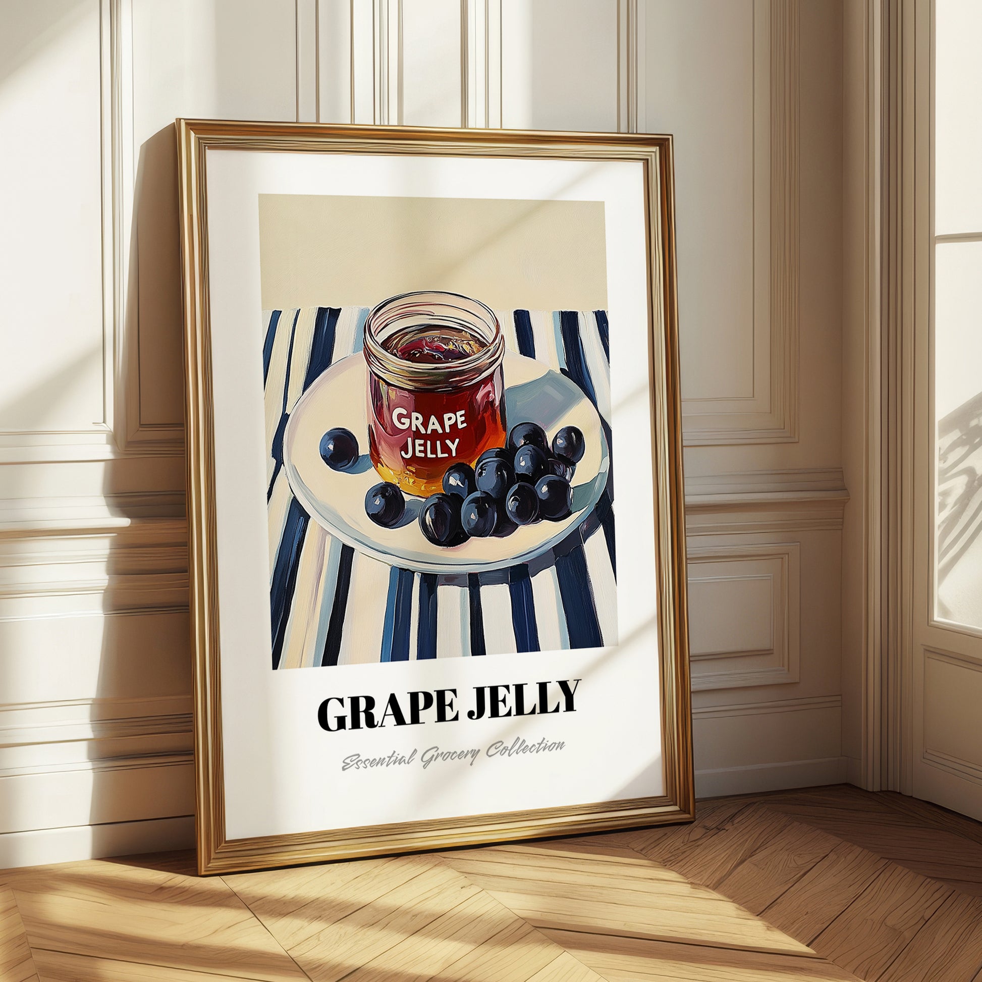 Grape Jelly – on Striped Tablecloth, Jam Art