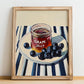 Grape Jelly – on Striped Tablecloth, Jam Art, no-text version framed in wood