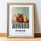 Pear Jam – on Striped Tablecloth, Jam Poster, in wooden frame leaning on the floor