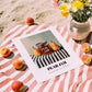 Pear Jam – on Striped Tablecloth, Jam Poster, unframed on coastal sand