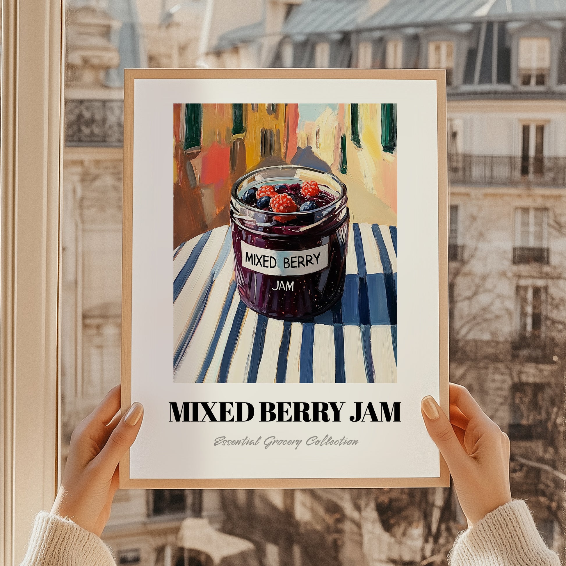 Mixed Berry Jam – Italian Outdoor Café Scene, Jam Wall Decor, styled in a charming Paris street view