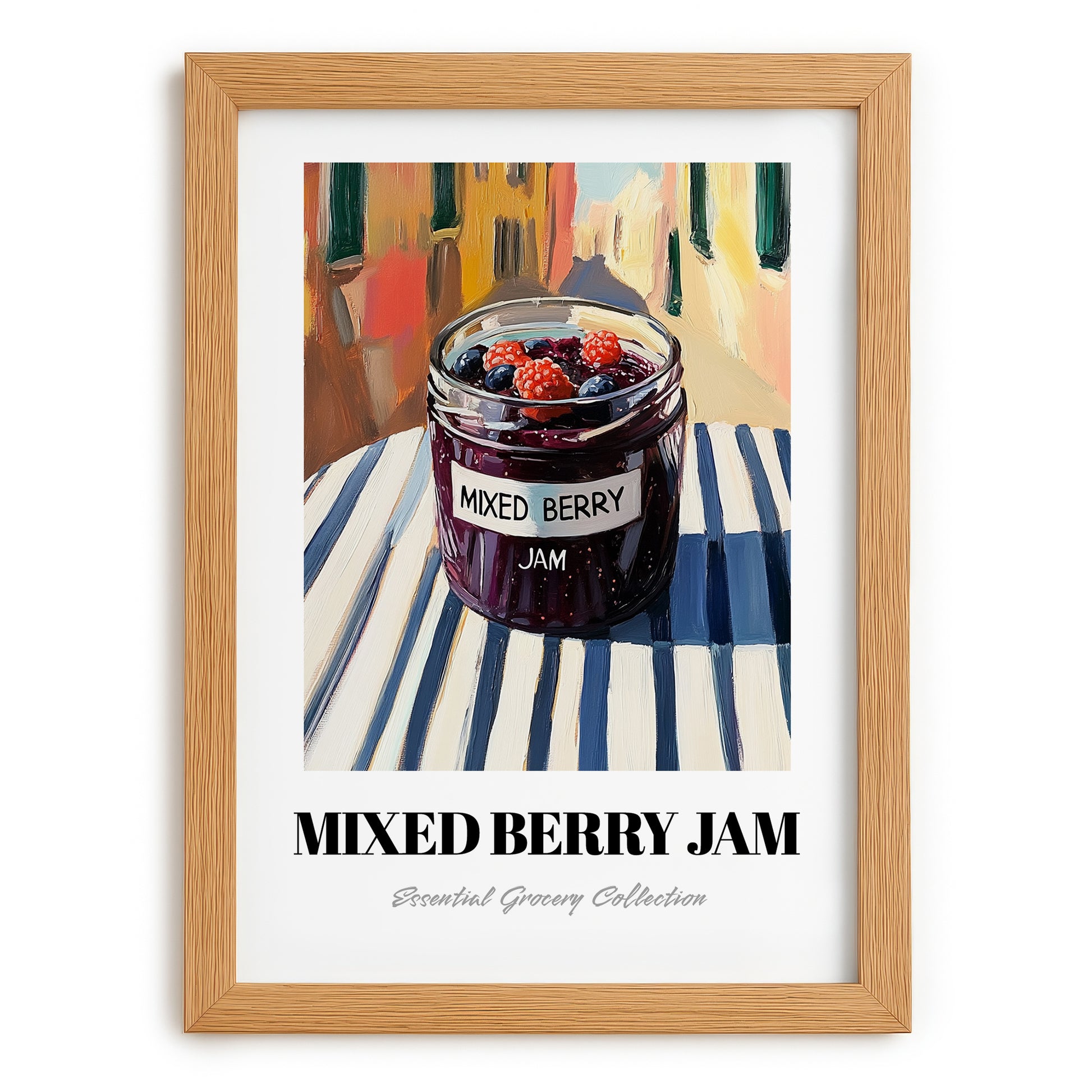 Mixed Berry Jam – Italian Outdoor Café Scene, Jam Wall Decor, set in oak frame