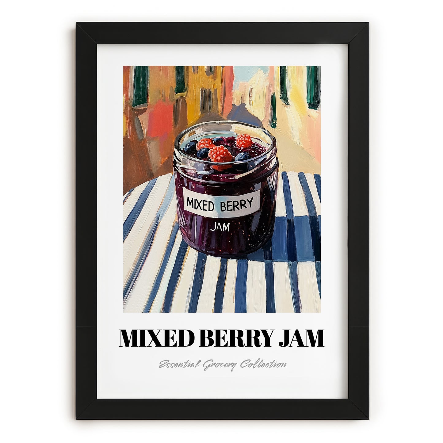 Mixed Berry Jam – Italian Outdoor Café Scene, Jam Wall Decor, in sleek black frame