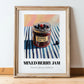 Mixed Berry Jam – on Striped Tablecloth, Jam Wall Decor, in wooden frame leaning on the floor