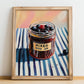 Mixed Berry Jam – on Striped Tablecloth, Jam Wall Decor, no-text version framed in wood