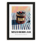 Mixed Berry Jam – on Striped Tablecloth, Jam Wall Decor, in sleek black frame