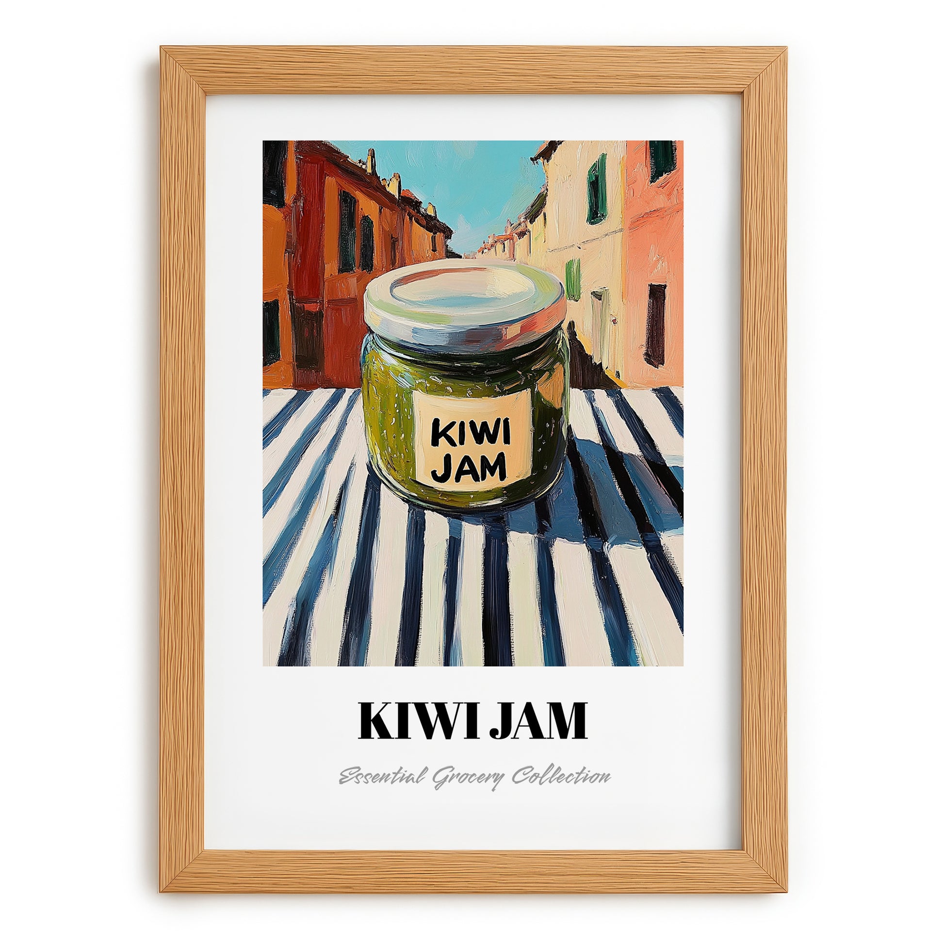Kiwi Jam – Italian Street Café Scene, Jam Print, set in oak frame