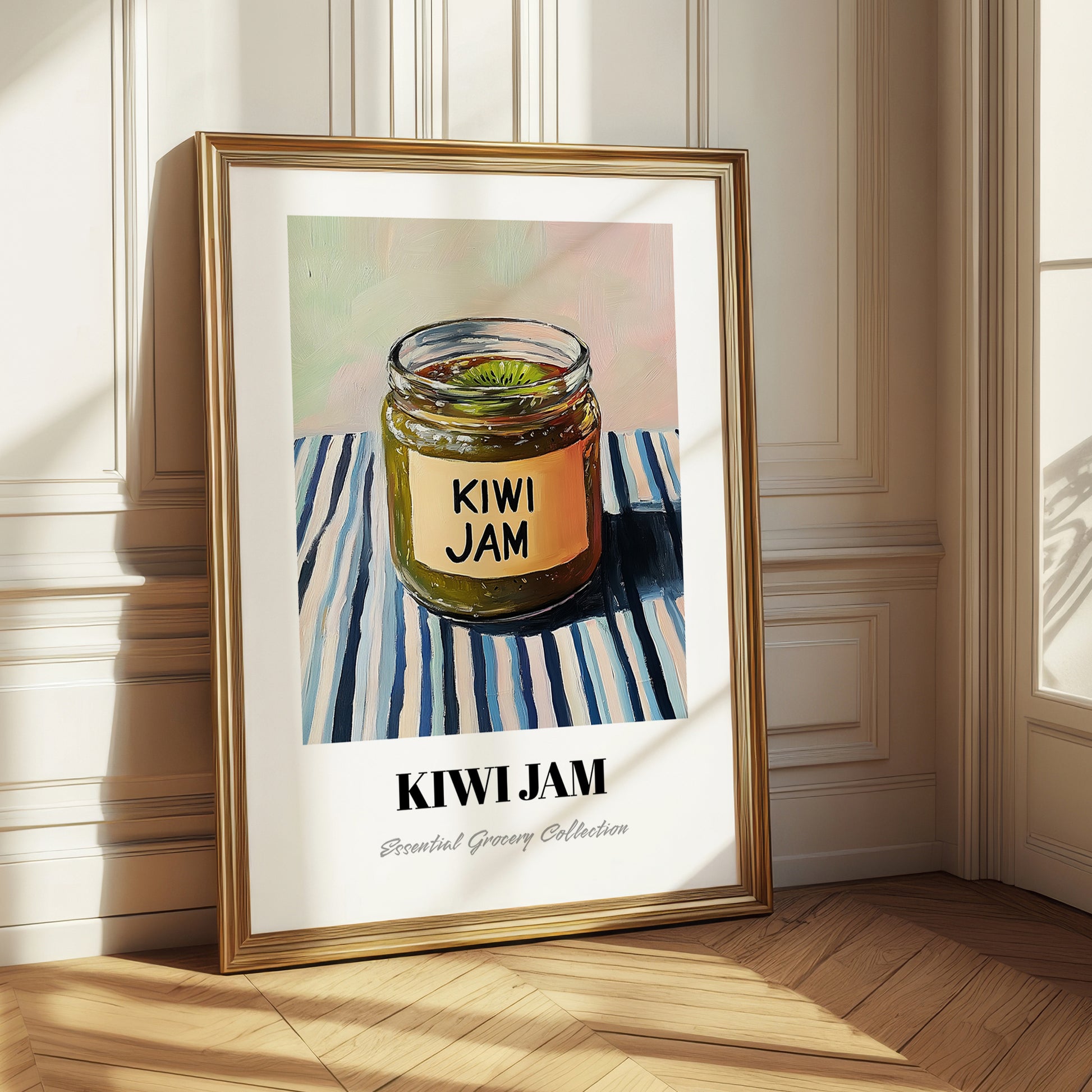 Kiwi Jam – on Striped Tablecloth, Jam Wall Decor