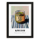 Kiwi Jam – on Striped Tablecloth, Jam Wall Decor, in sleek black frame