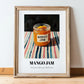 Mango Jam – on Striped Tablecloth, Jam Poster, in wooden frame leaning on the floor