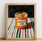 Mango Jam – on Striped Tablecloth, Jam Poster, no-text version framed in wood