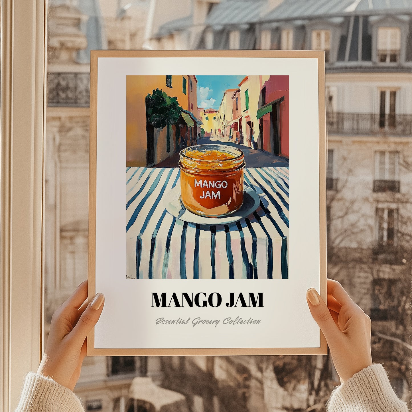 Mango Jam – Italian Street Café Scene, Jam Illustration, styled in a charming Paris street view