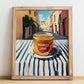 Mango Jam – Italian Street Café Scene, Jam Illustration, no-text version framed in wood