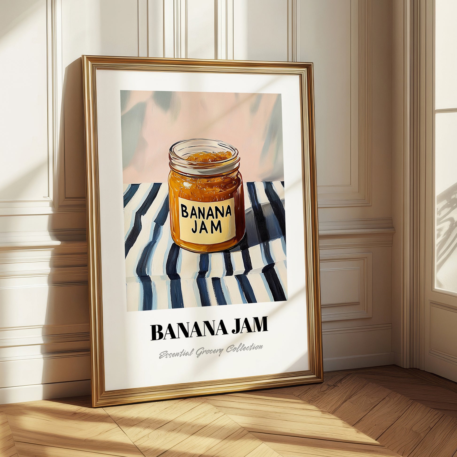 Banana Jam – on Striped Tablecloth, Jam Still Life