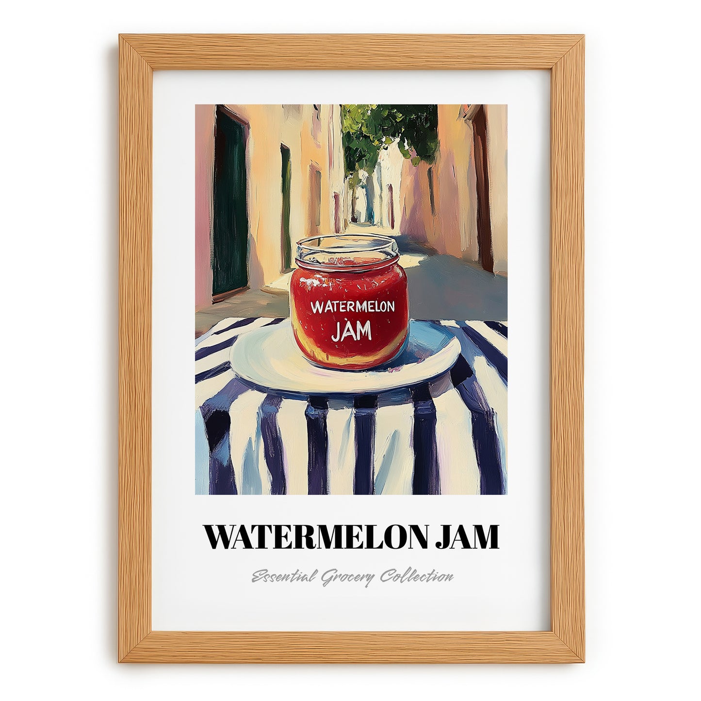 Watermelon Jam – Italian Café on the Corner, Jam Painting, set in oak frame