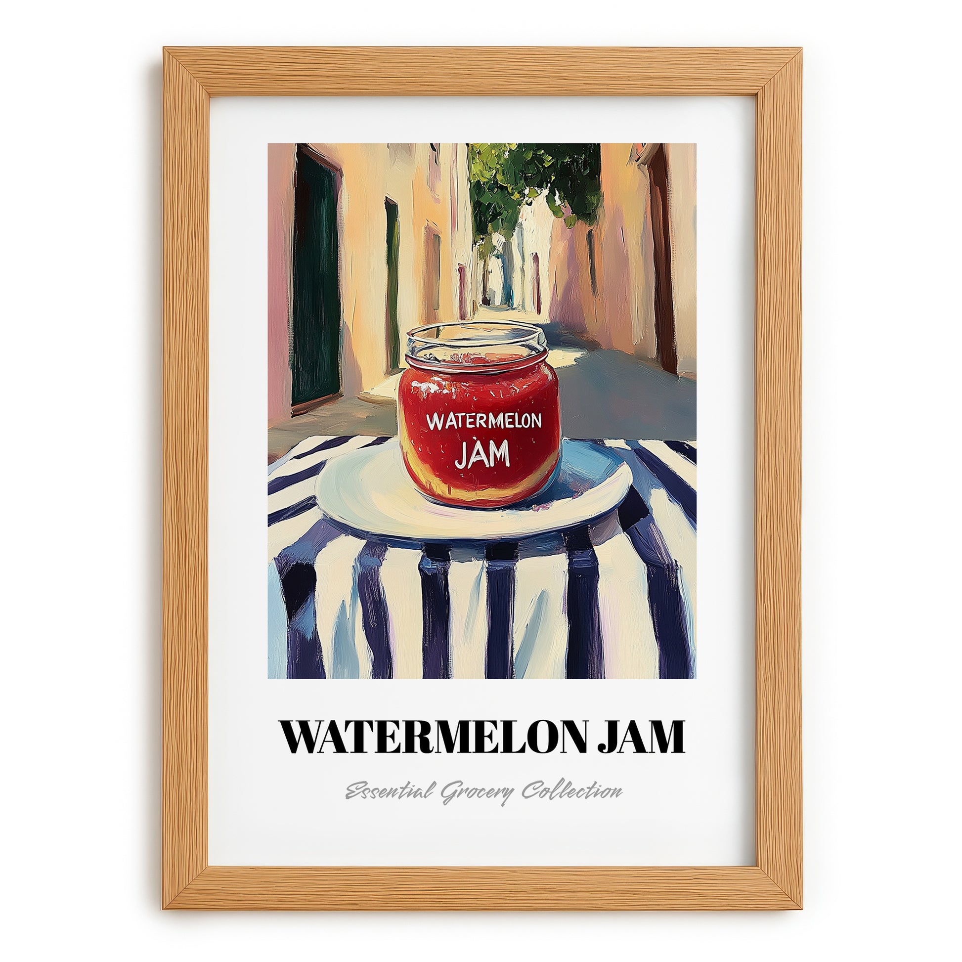 Watermelon Jam – Italian Café on the Corner, Jam Painting, set in oak frame