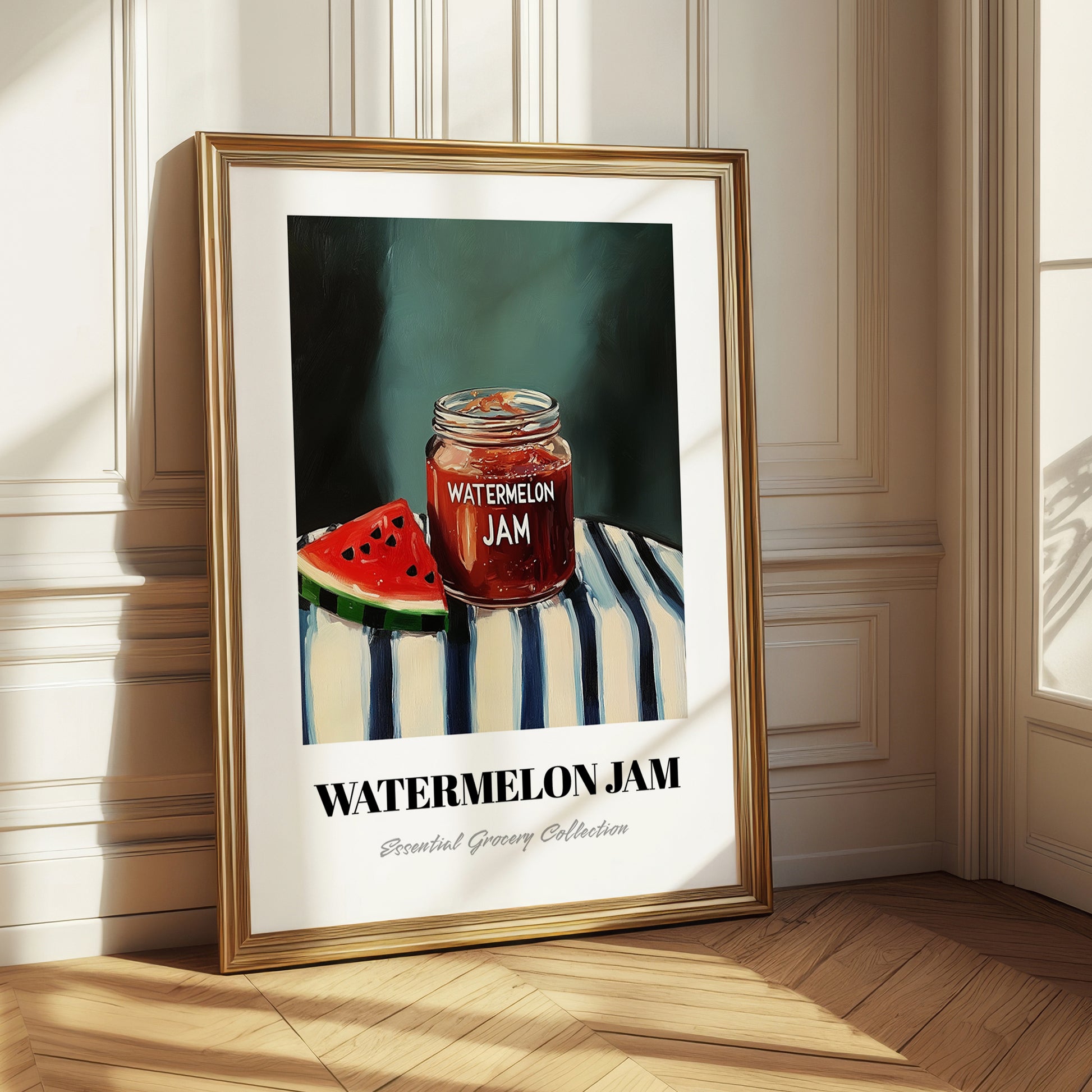 Watermelon Jam – on Striped Tablecloth, Jam Painting