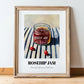 Rosehip Jam – on Striped Tablecloth, Jam Art, in wooden frame leaning on the floor