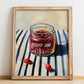 Rosehip Jam – on Striped Tablecloth, Jam Art, no-text version framed in wood