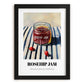 Rosehip Jam – on Striped Tablecloth, Jam Art, in sleek black frame