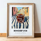 Rosehip Jam – Italian Urban Café Scene, Jam Illustration, in wooden frame leaning on the floor