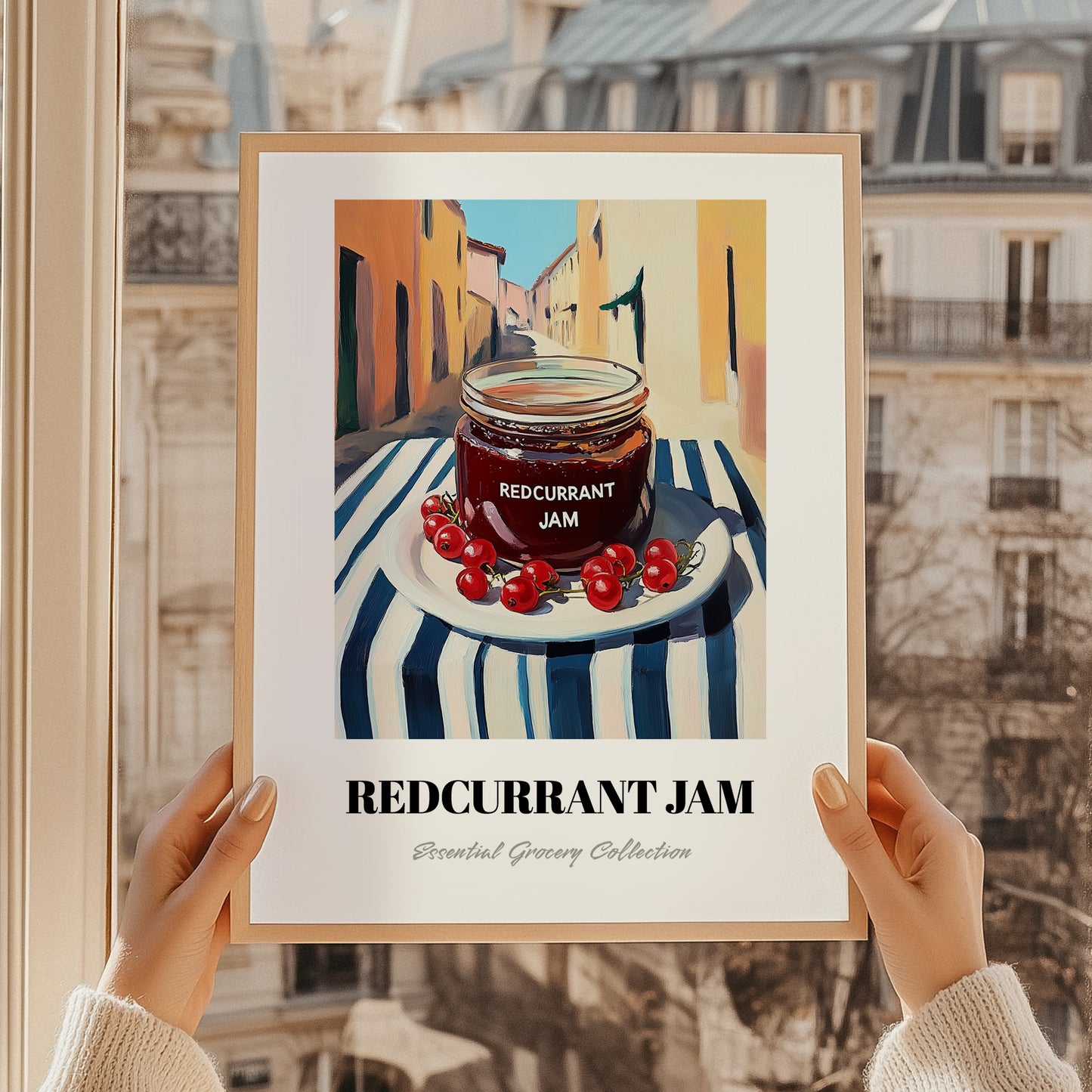 Redcurrant Jam – Italian Outdoor Café Scene, Jam Wall Art, styled in a charming Paris street view