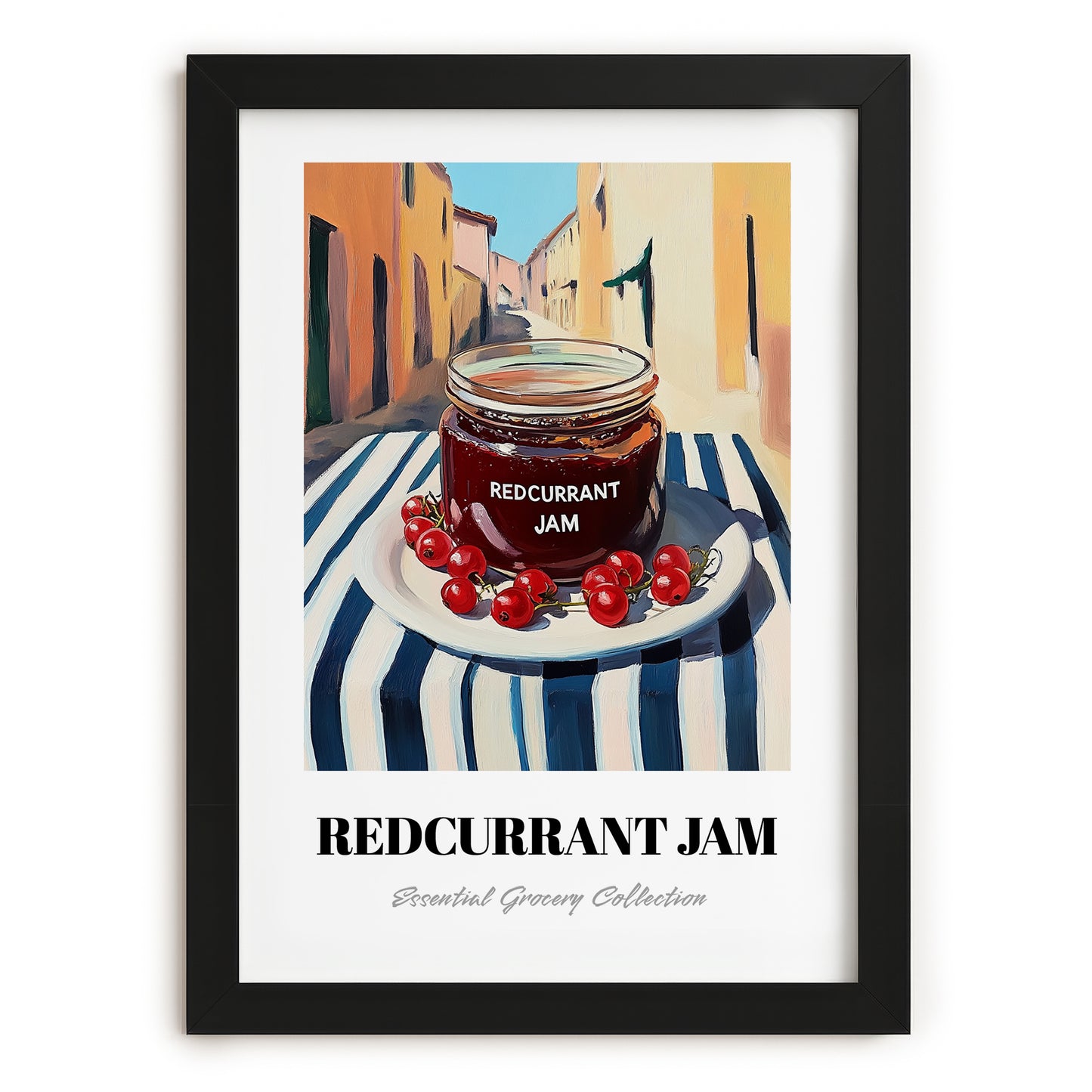 Redcurrant Jam – Italian Outdoor Café Scene, Jam Wall Art, in sleek black frame