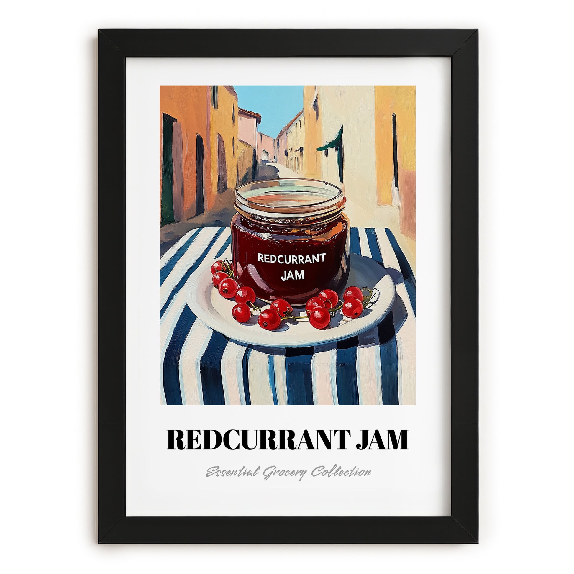 Redcurrant Jam – Italian Outdoor Café Scene, Jam Wall Art, in sleek black frame