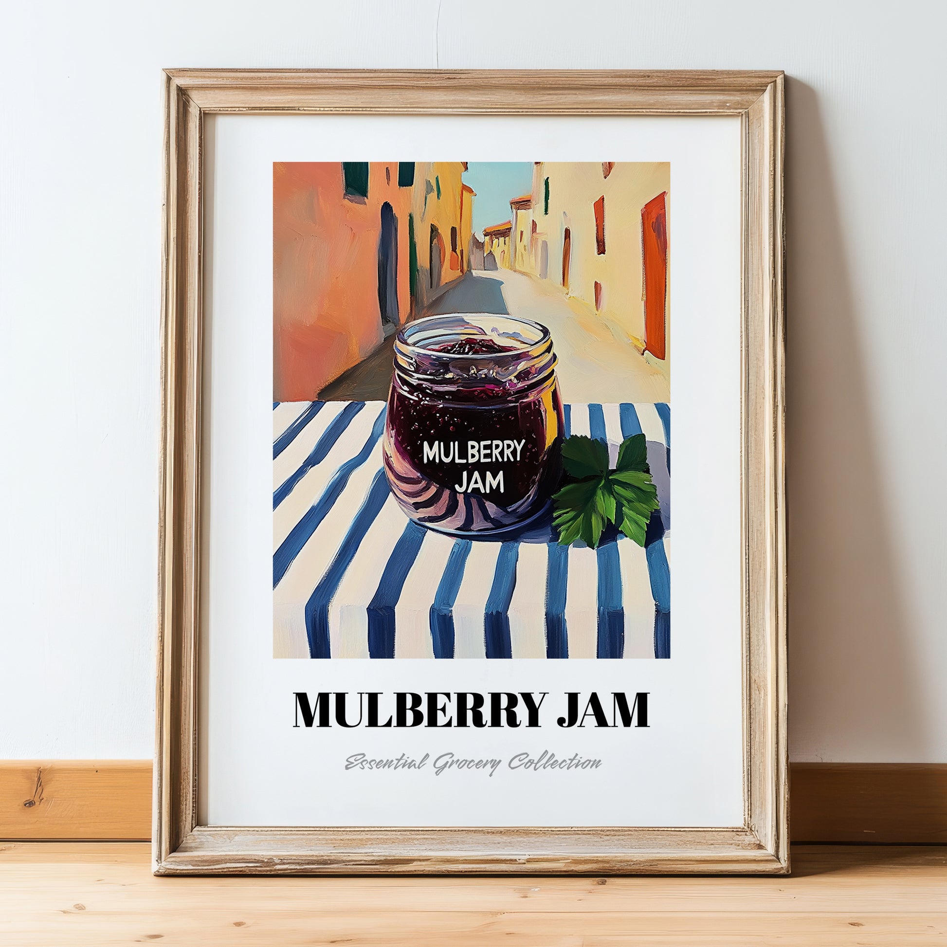 Mulberry Jam – Italian Café on the Corner, Jam Illustration, in wooden frame leaning on the floor