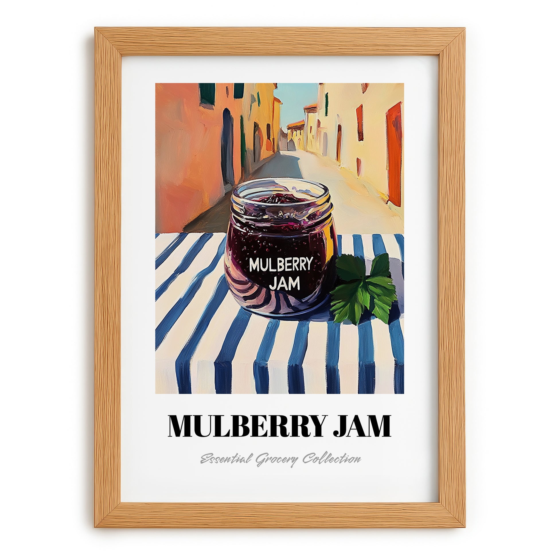 Mulberry Jam – Italian Café on the Corner, Jam Illustration, set in oak frame