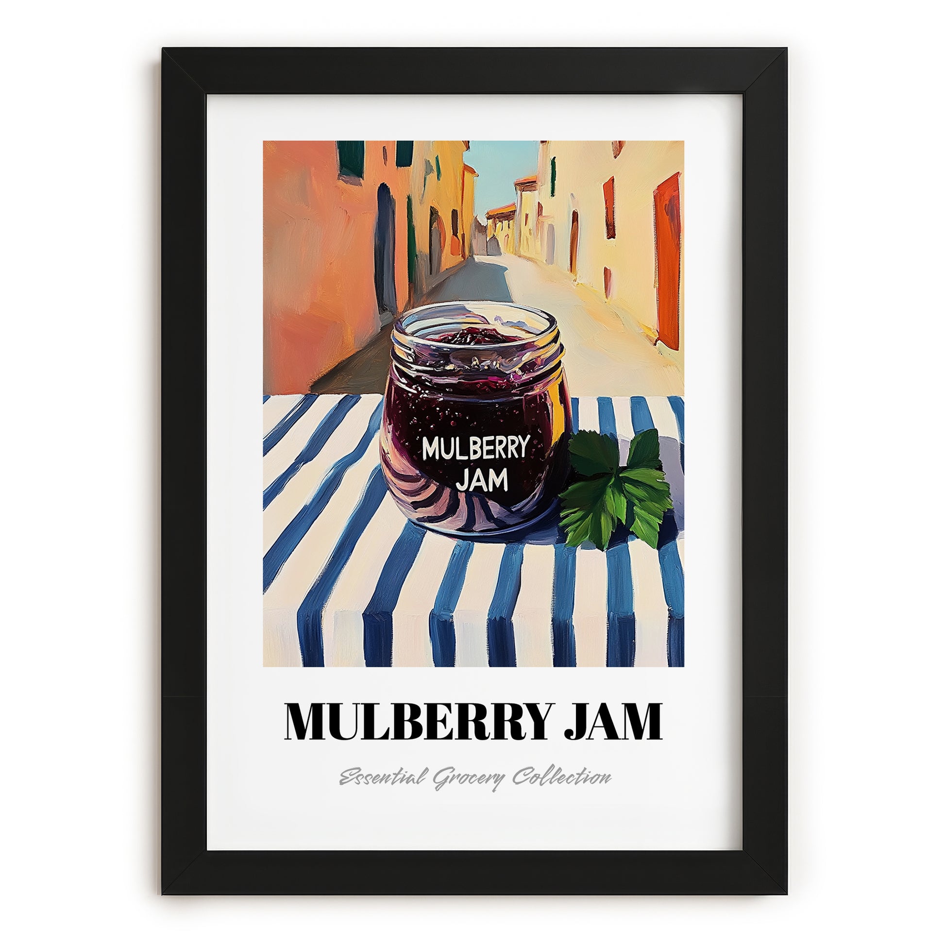 Mulberry Jam – Italian Café on the Corner, Jam Illustration, in sleek black frame