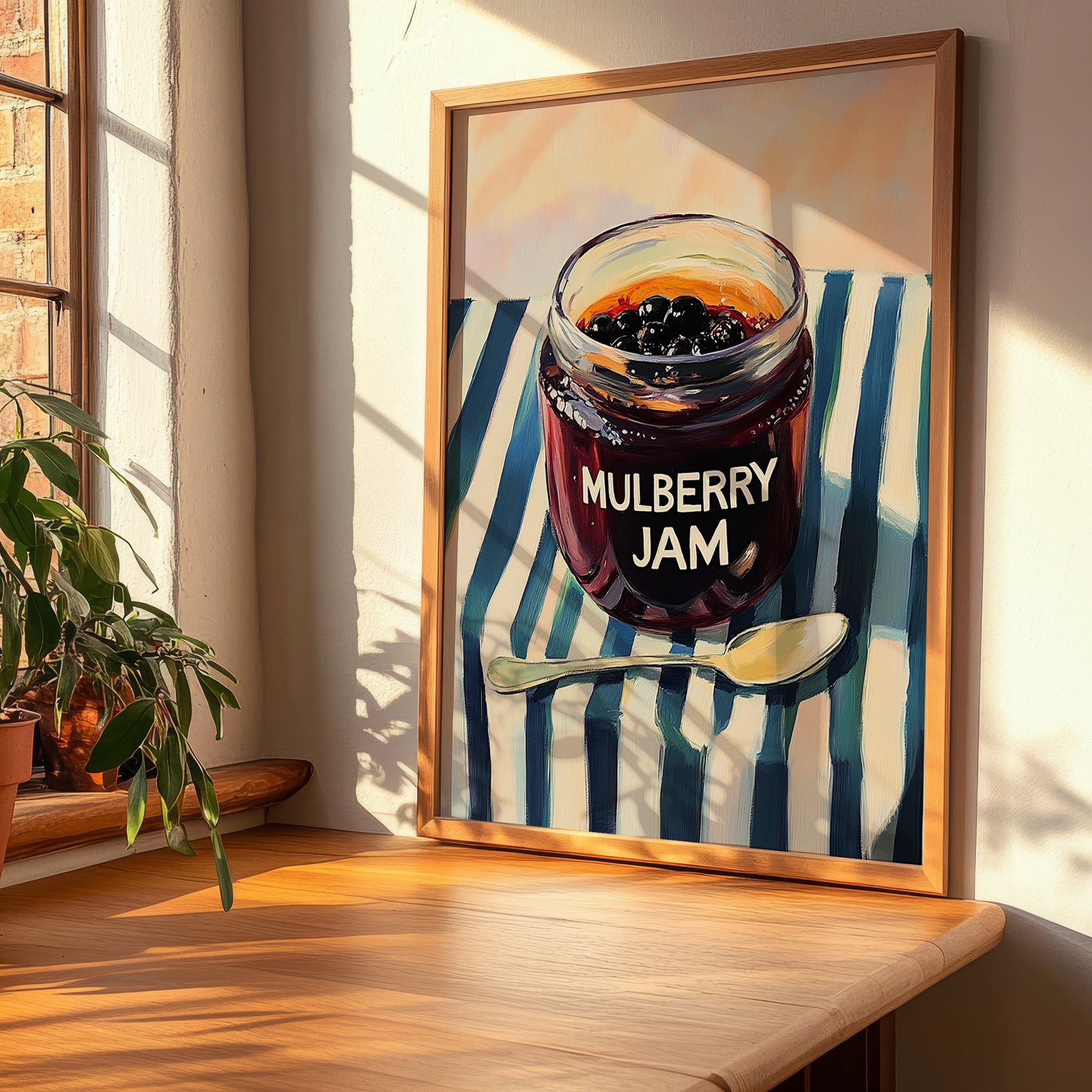 Mulberry Jam – on Striped Tablecloth, Jam Wall Decor, clean layout with no caption