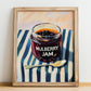 Mulberry Jam – on Striped Tablecloth, Jam Wall Decor, no-text version framed in wood