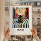 Olives – Italian Outdoor Café Scene, Canned Vegetables Print, styled in a charming Paris street view